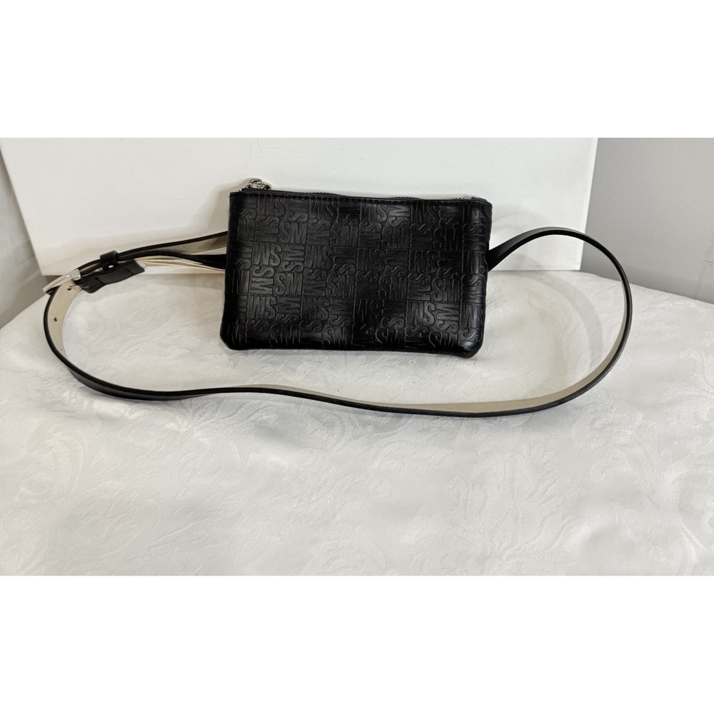 Steve Madden black, logo-embossed vegan leather Belt bag Adjustable Strap 7x4.5"